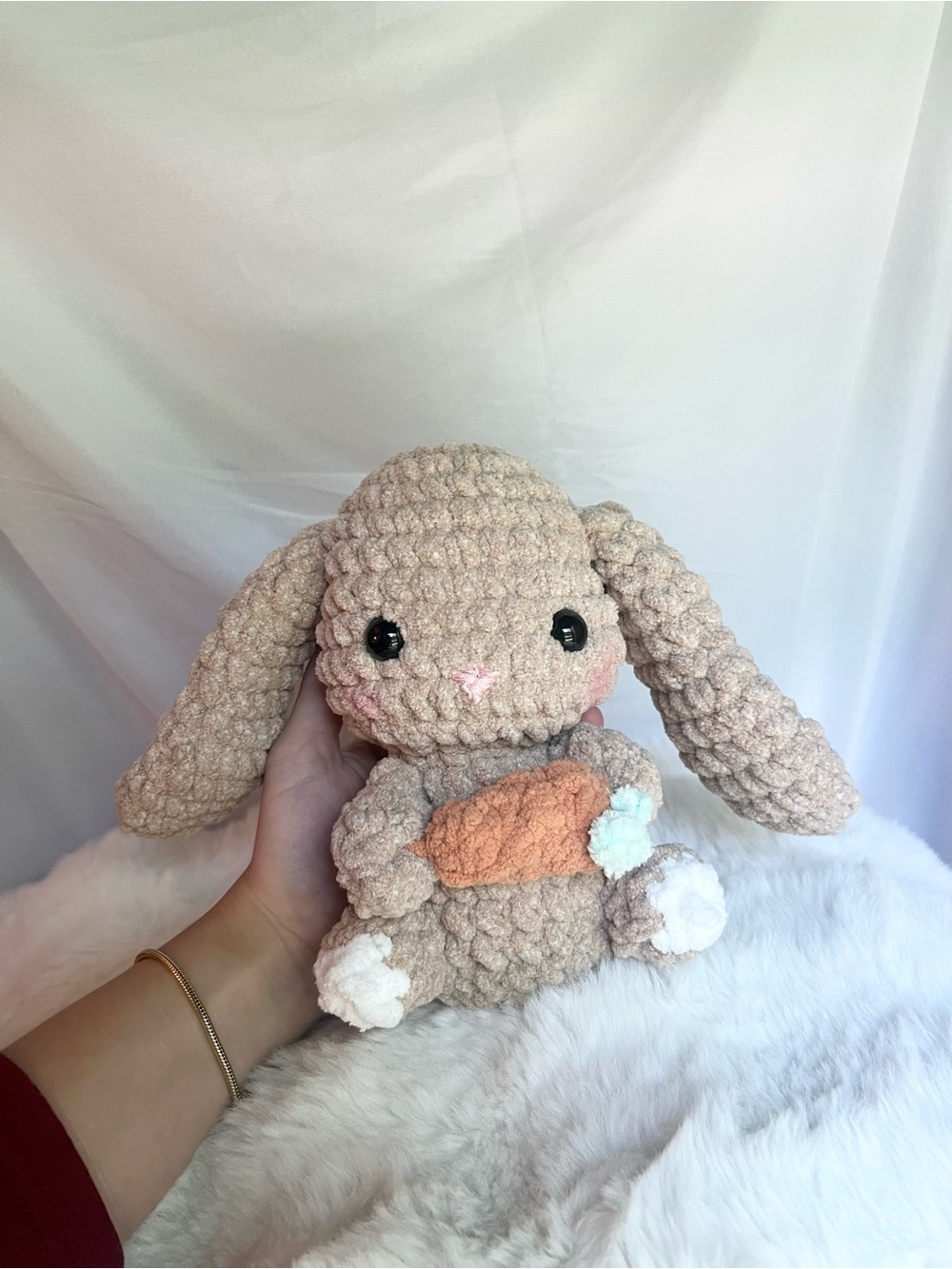 Crochet blushing bunny with carrot